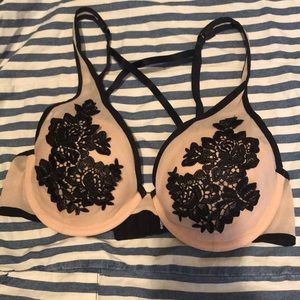 Illusion Lace Black Nude Bra 34B